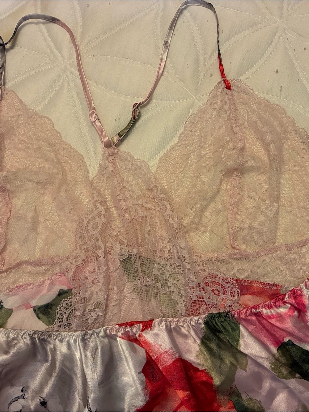 Floral Lace Satin Chemise Slip - Pink Floral - Picture 3 of 3